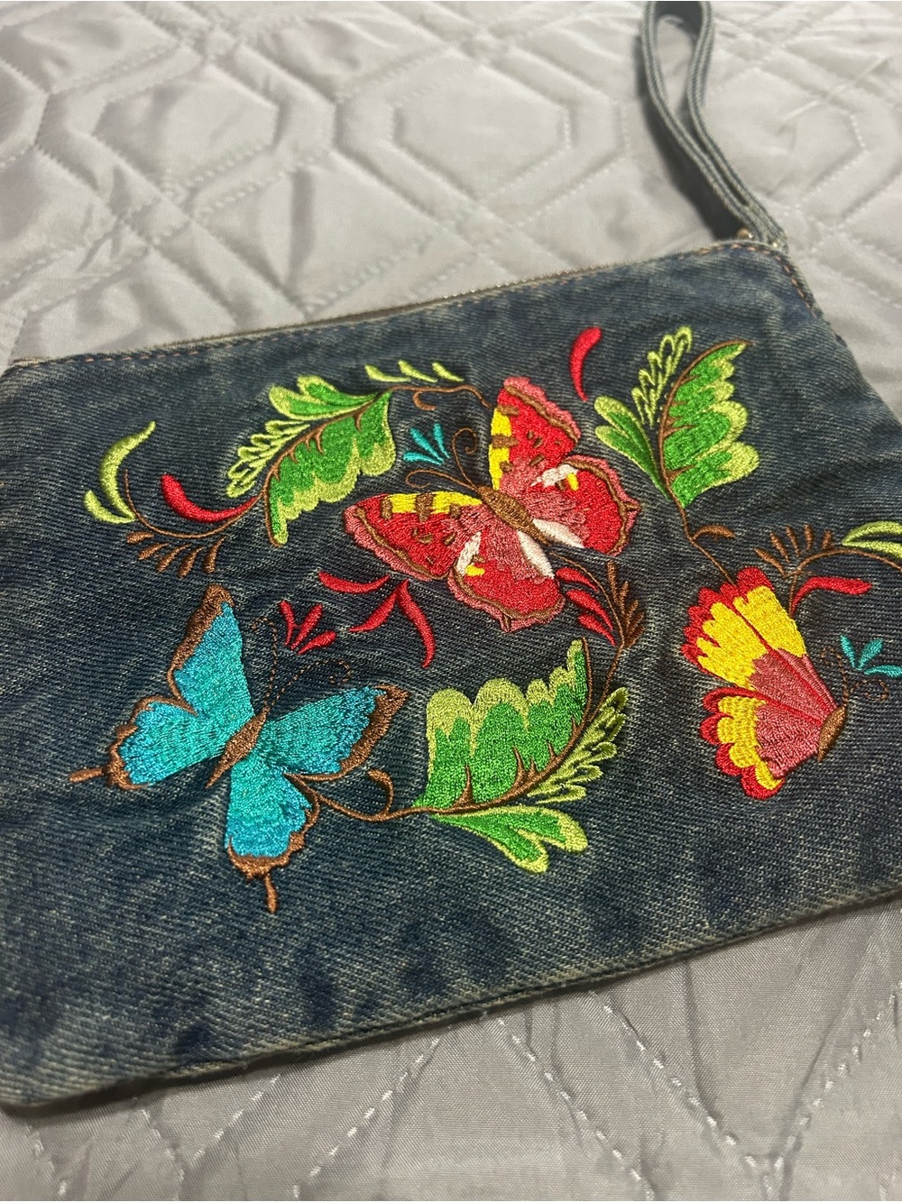 Patricia Nash Denim Wristlet with Colorful Butterfly Embroidery - Picture 2 of 10